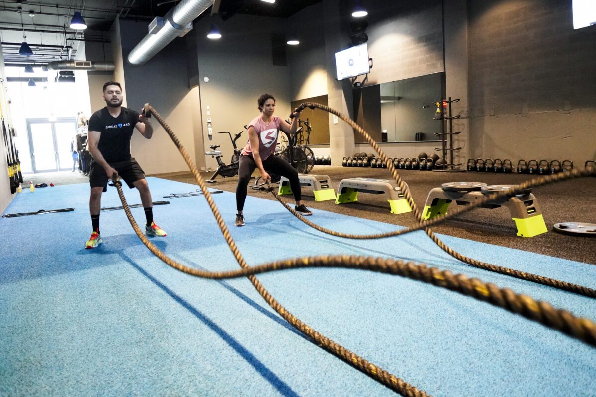 two people working out